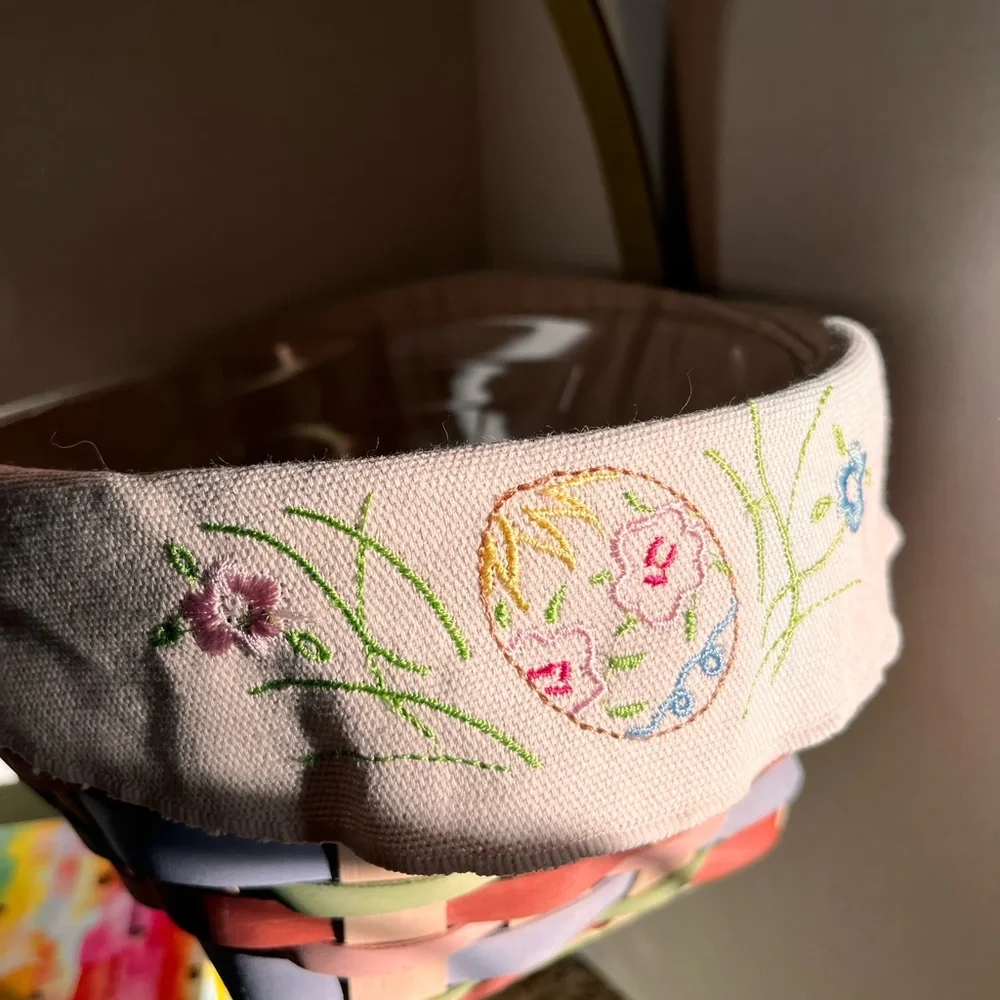 Longaberger Easter Basket with Lid, Liner & Protector – “Easter’s On Its Way”